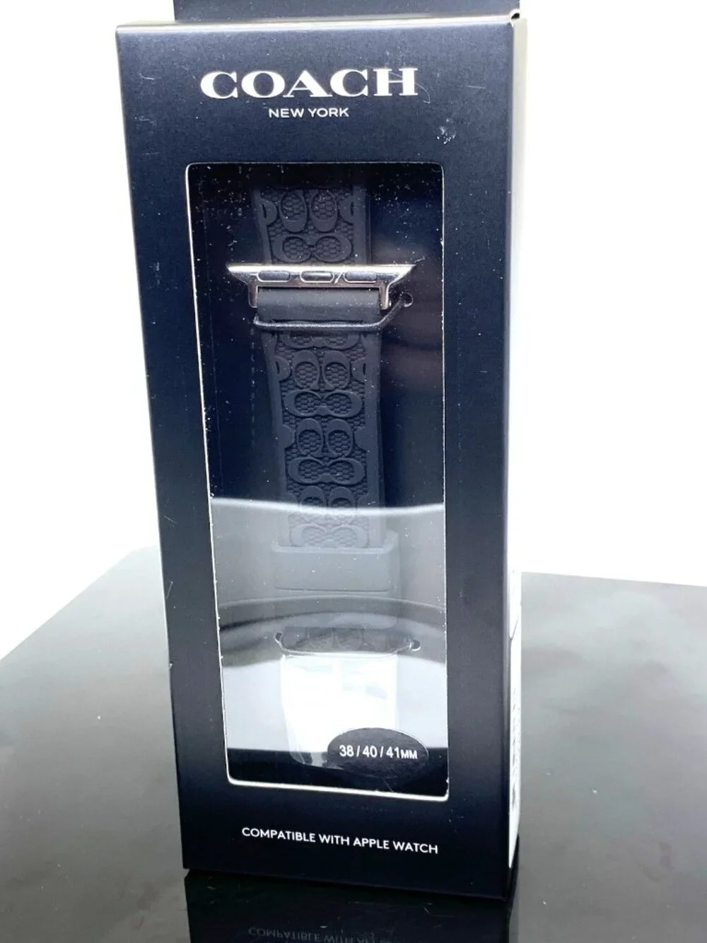 Coach Apple Watch Band 38/40/41mm Black Rubber Strap Silver Tone Buckle 14700052
